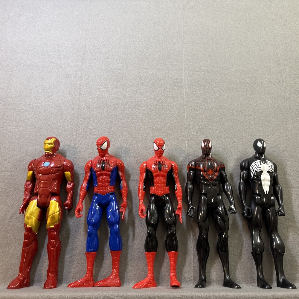 Spider Man Lot Of 4 Including Iron Man Figurine - 5-11in Figures Posable